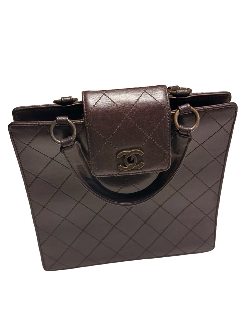 CHANEL Dark Brown Quilted Calf Leather Top-Handle Tote - Picture 17 of 17